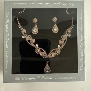 New Marquise Collection Jewelry Rose Gold Necklace/Earrings w/Cubic Zirconias